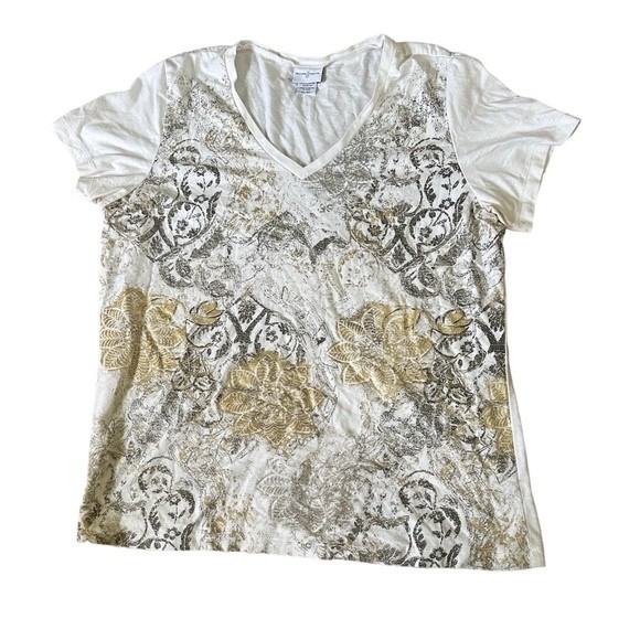 Jaclyn Smith Tops - Jaclyn Smith Gold And Grey V Neck Top Size XL